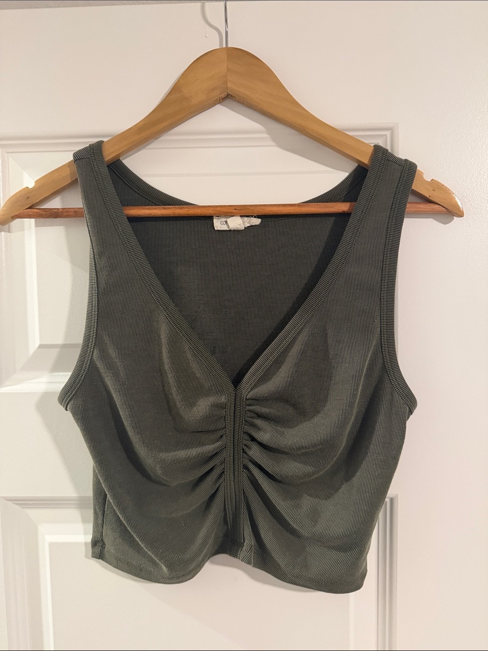 Cotton Candy Olive Green Ruched V-Neck Tank